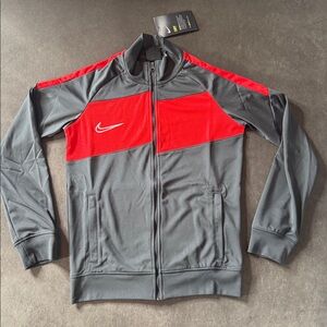 Nike Youth Unisex Athletic Training Jacket Gray Red Dri-Fit Full Zip Size S NWT